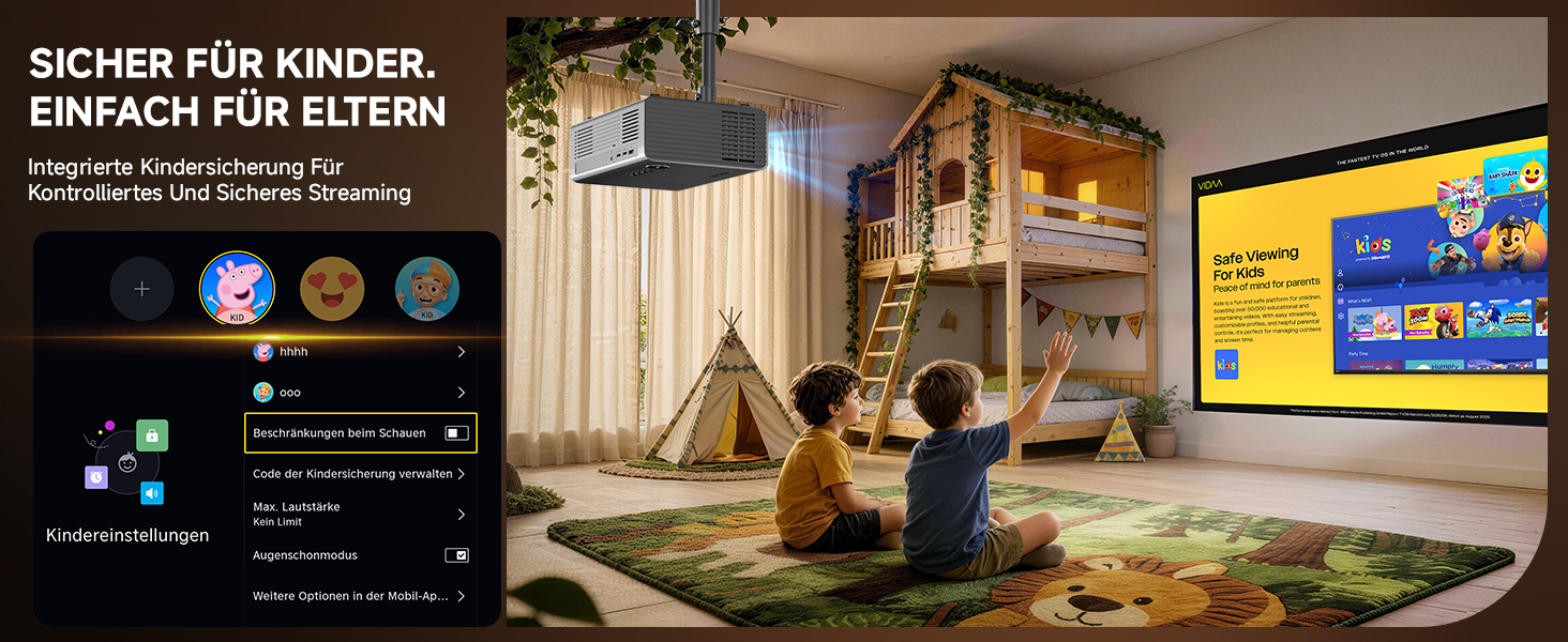 4K Smart проєктор KOGATA з Wi-Fi та Bluetooth: HDR10+, автофокус, 6D Keystone, Dolby Audio. Для дому, саду та стрімінгу (Титан Сірий)