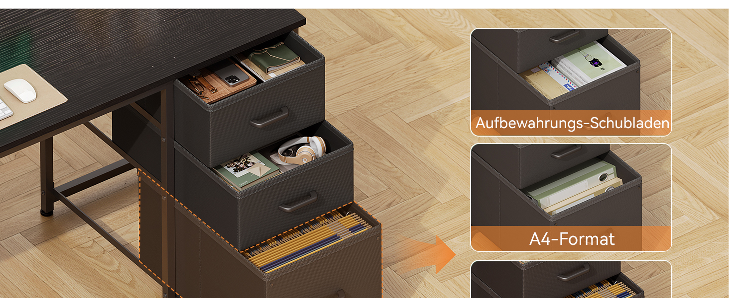 Комп'ютерний стіл Coleshome з висувними ящиками з тканини, 130x48 см. 2 розетки та 2 USB-порти для зарядки. Стільниця з полицею, реверсивний офісний стіл для дому та офісу (Чорний, 130x48x75.7 см)