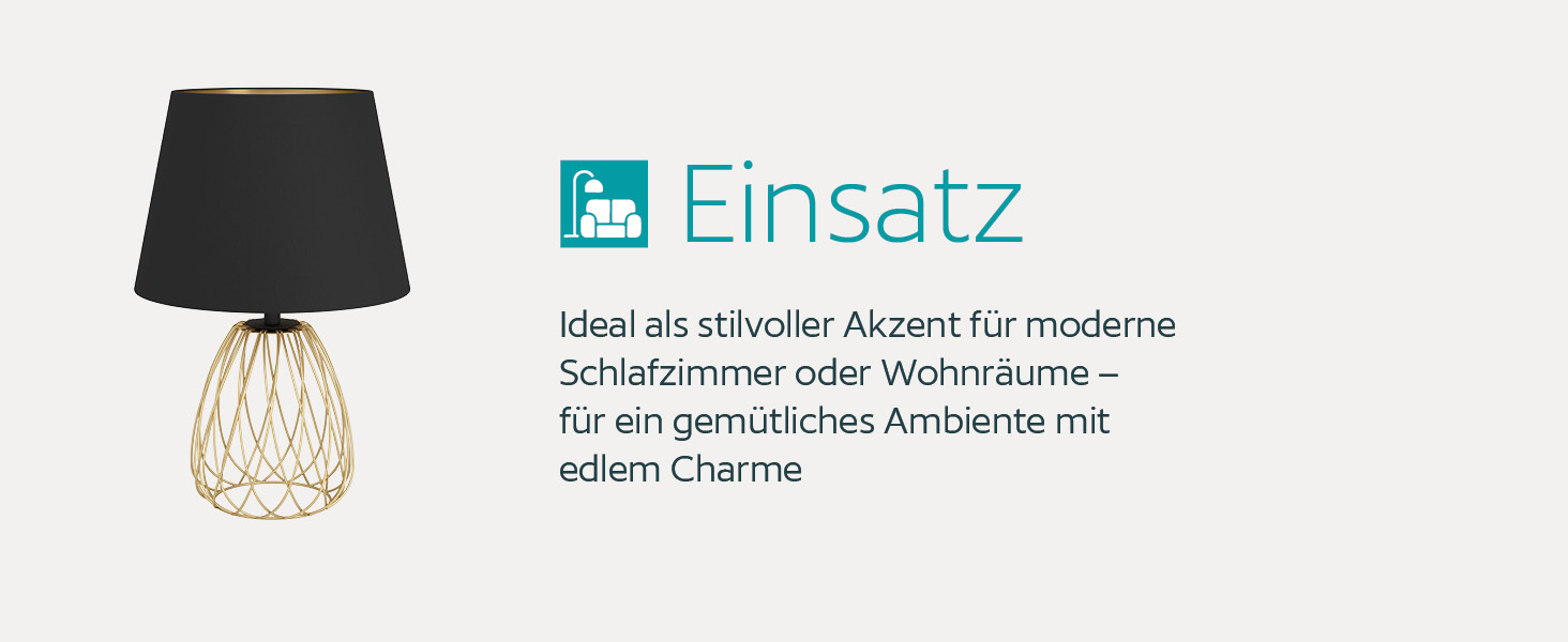 Торшер EGLO JAZMINIA – вінтажний торшер 45 см, чорний та латунь, тканинний абажур, ретро дизайн, метал, патрон E27, LED сумісний, вимикач на кабелі