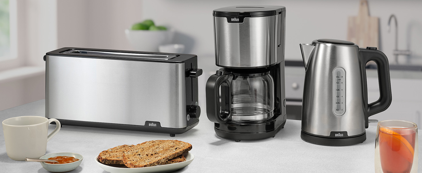 Тостер Braun PurShine HT 1610 BK, 25 см, 8 режимів підсмажування, розморожування, підігрів, решітка для булочок, чорний, 1030 Вт