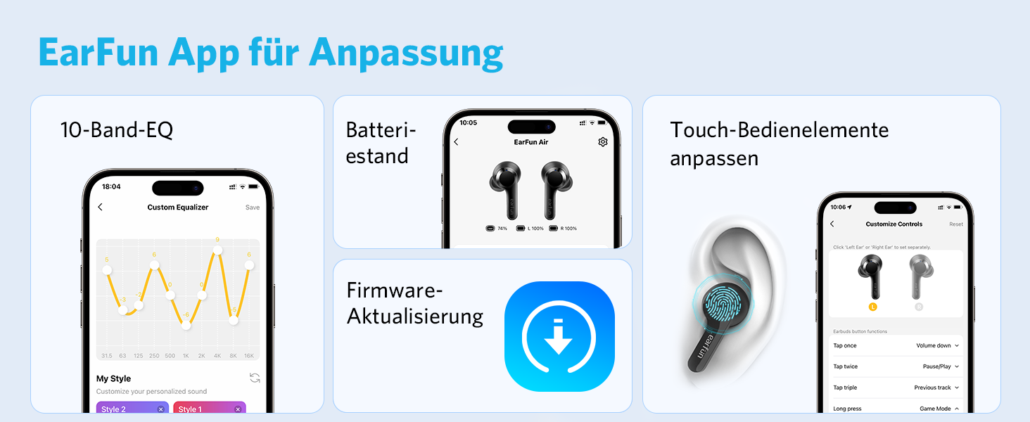 Навушники EarFun Air, 4 мікрофони, батарея 35 годин, IPX7, бездротова зарядка, чорний