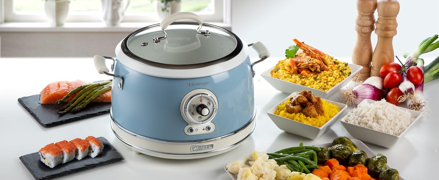 Мультиварка Ariete Vintage 2904 блакитна 3.5л для рису, приготування на пару, повільного приготування з керамічним антипригарним покриттям 650W
