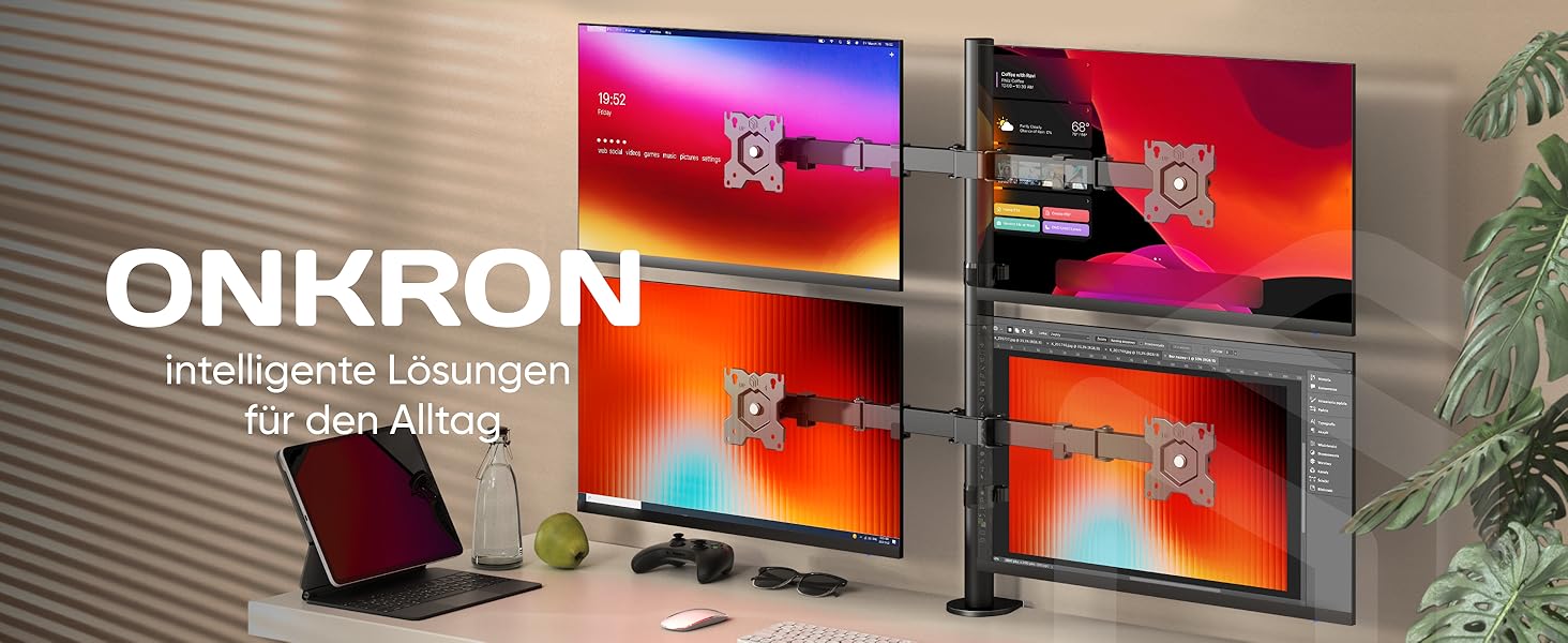 Кріплення для моніторів ONKRON D421E-B (4 монітори, 13-32 дюйми, до 8 кг, VESA 75x75-100x100)