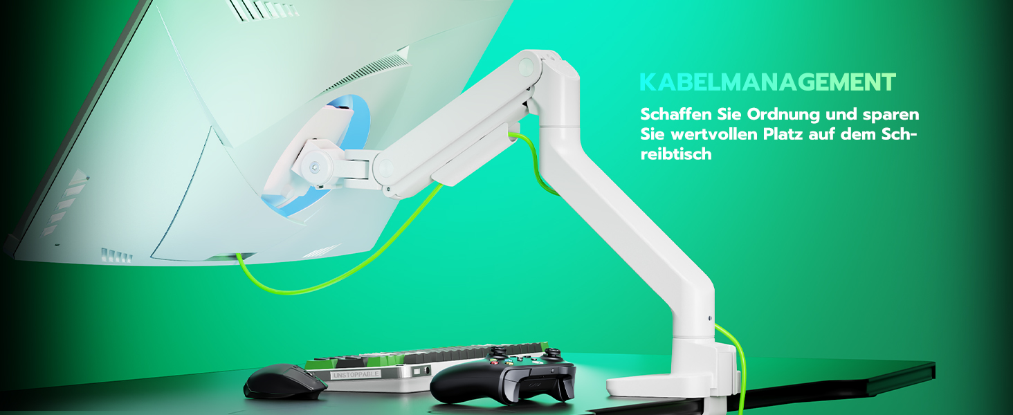 Кріплення для монітора ARES WING з USB A/C, кріплення для монітора 17-49 дюймів, підставка для монітора з газовою пружиною, VESA 75/100 мм, білий