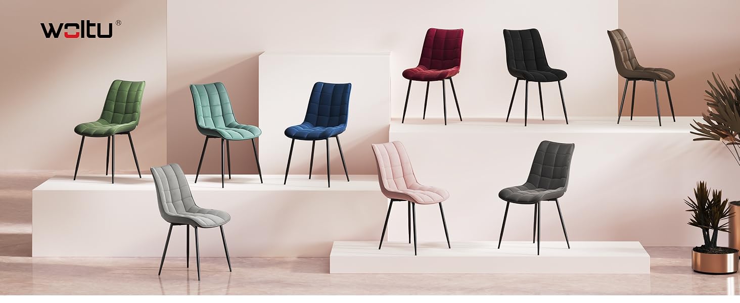 Набір обідніх стільців WOLTU, 8 шт., рожеві, для кухні, вітальні, їдальні, м'яке сидіння з велюру, металеві ніжки, до 150 кг