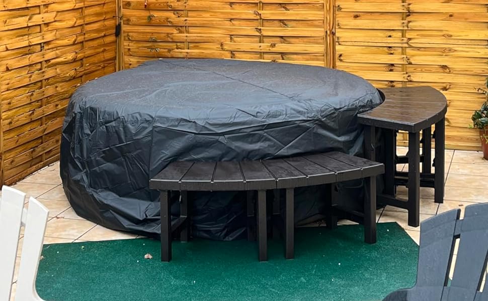 Чохол для садового столу круглого 300x90 см, 420D, водонепроникний, для меблів на терасу та в сад, чорний
