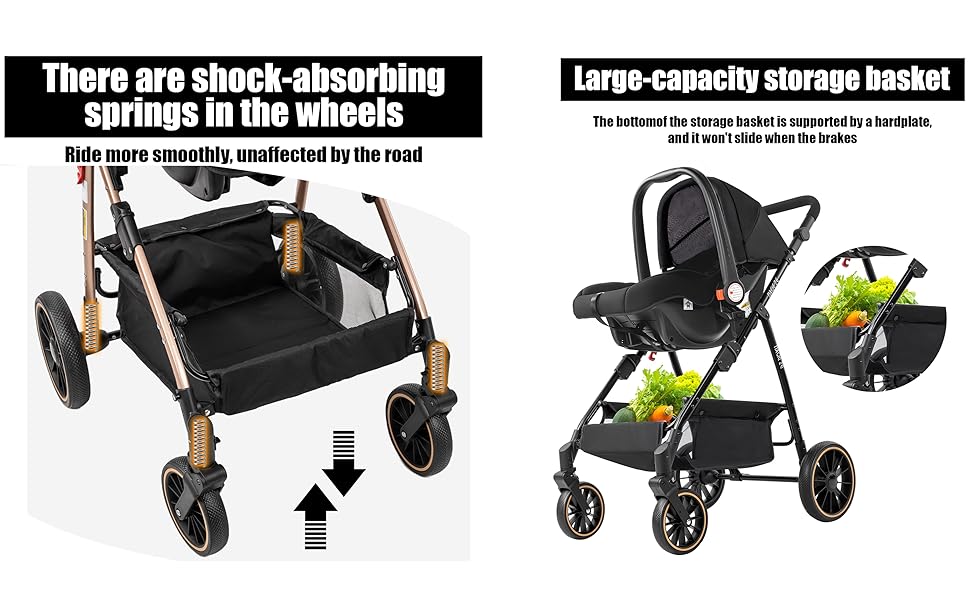 Дитяча коляска 3 в 1 Magic ZC 360° з обертовим сидінням, PU-шкіра, комплект з аксесуарами, складана, легка, чорний (906 Black, V8 Black)