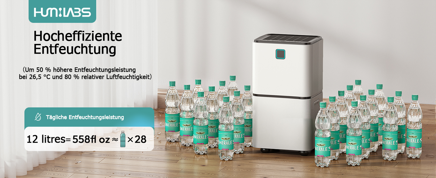 Електричний осушувач повітря 12л/24г з сенсорним керуванням, 3-кольоровим дисплеєм та таймером, для дому та швидкого сушіння білизни, ванної кімнати, підвалу, білий