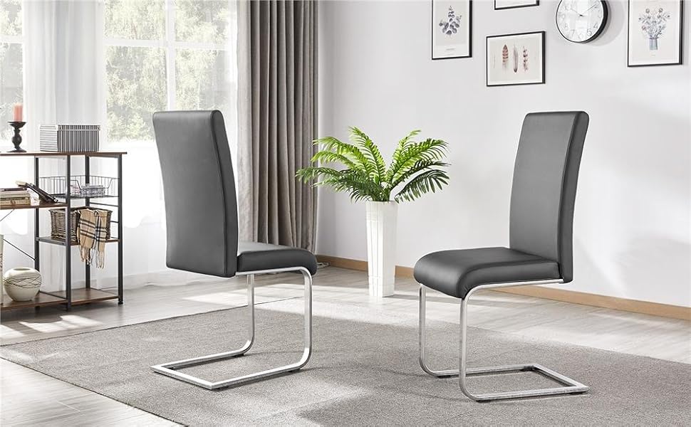 Набір з 2-х крісел для їдальні Yaheetech з м'яким сидінням, штучна шкіра, металевий каркас, сірий (135 кг)