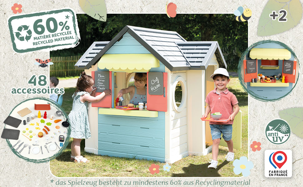 Дитячий ігровий будиночок Smoby Life Chef з кухнею та прилавком (124x132x135 см) - вуличний, з переробленого пластику, для дітей від 2 років