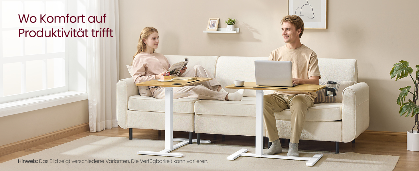 Приставний столик VASAGLE на колесах, мобільний, з великою стільницею, регульована висота, 2 тримачі для напоїв, слот для телефону/планшету, LSD600W01 (80x45 см, горіх золотистий)