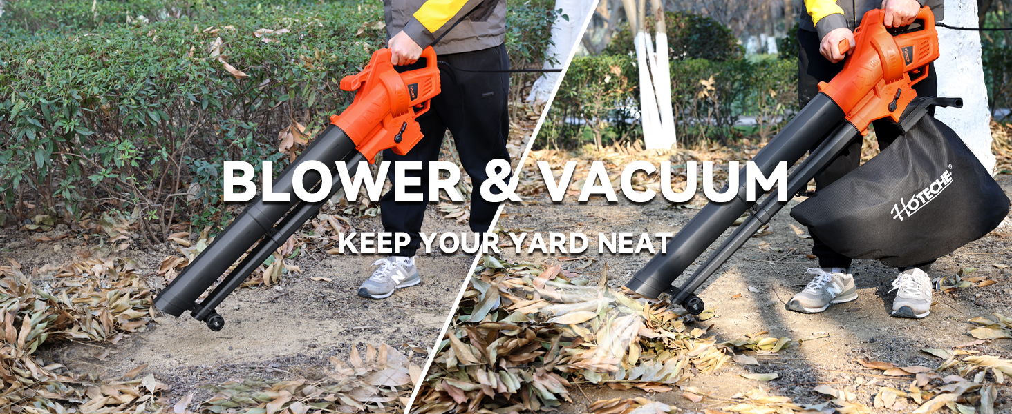 Hoteche 3000W потужний листягрій з функцією подрібнення та всмоктування | Швидкість вітру 270 км/год | Об'єм всмоктування 13 м³/хв | У комплекті мішок для збору листя 45л