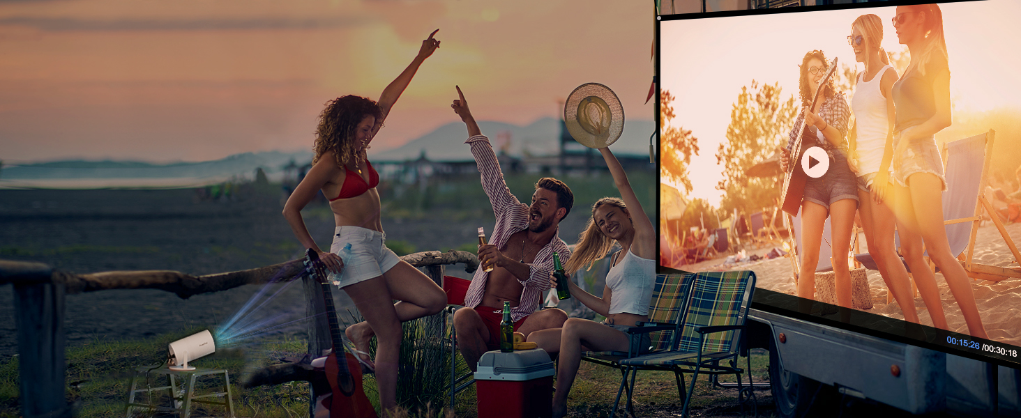 Міні-проектор Video-Beamer 4K/1080p Full HD з Wi-Fi 6, Bluetooth 5.2 та автоматичною корекцією трапеції. Підходить для Android, Netflix, PS5, HDMI, USB.