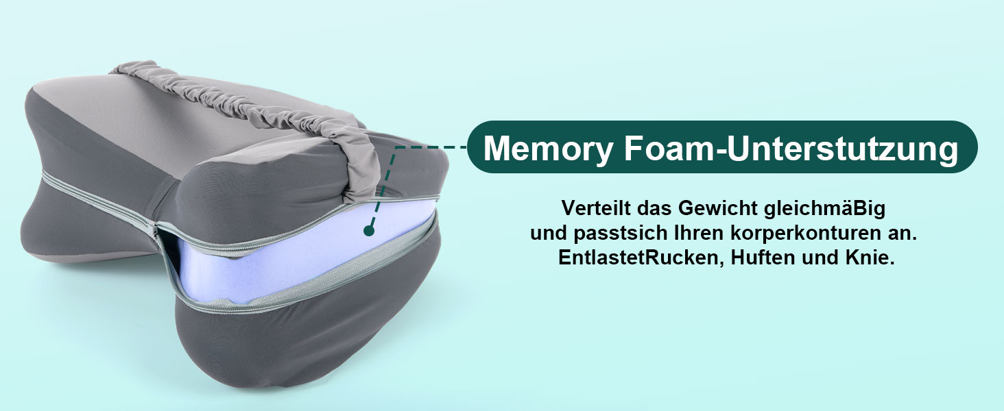 Ортопедична подушка між колін Dioxide для сну на боці з ефектом пам'яті (Memory Foam) для зняття болю в попереку, стегнах та суглобах, знімний чохол, темно-сіра