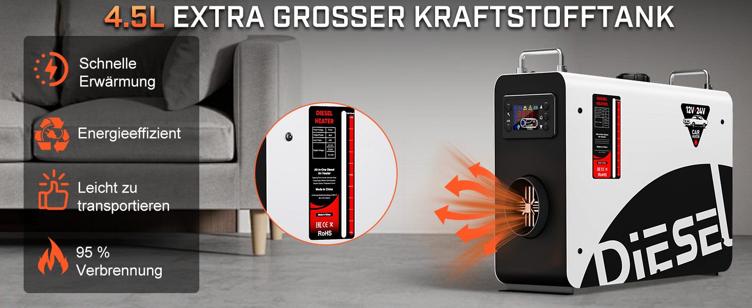 Дизельний опалювач LDHTHOPI 8 кВт, 12/24V з таймером, LCD-дисплеєм та пультом, швидкий нагрів 4.5л. Економія енергії для гаража, кемпінгу, автодому. Білий колір