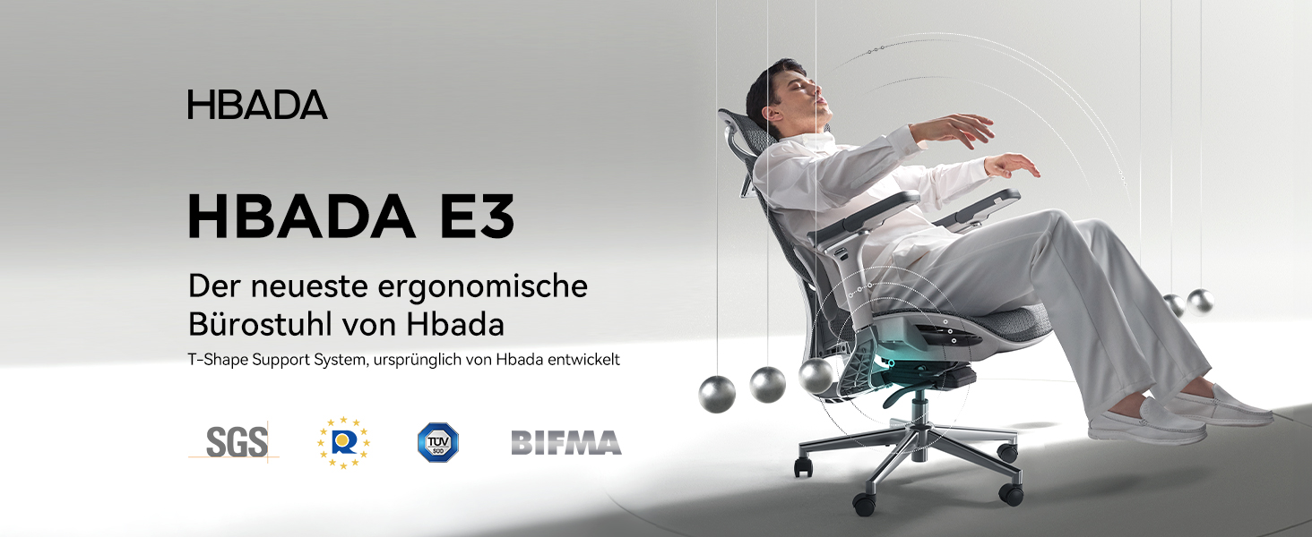 Офісне крісло Hbada E3 Pro ергономічне, 3-зонна динамічна підтримка попереку, 4D регульований підголівник, 6D регульовані підлокітники, сіре