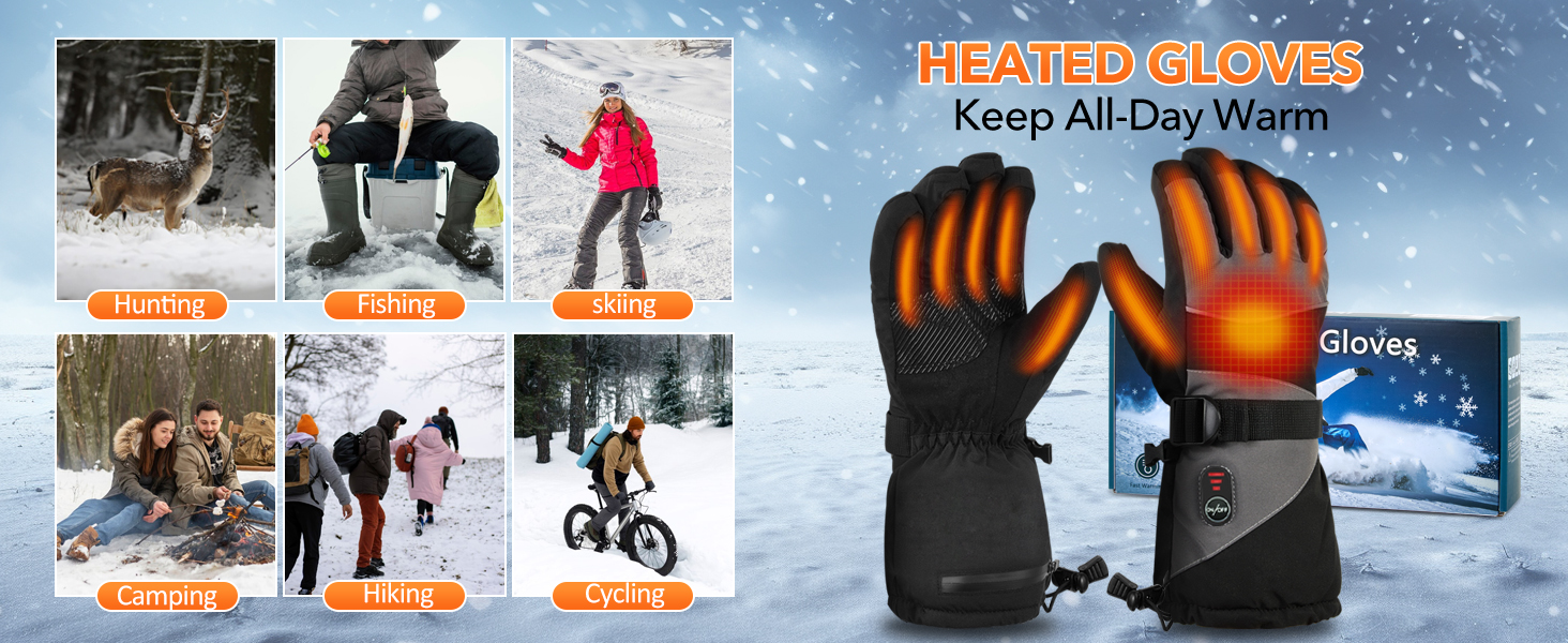 Обогревні рукавички Jkevow для чоловіків та жінок з акумулятором 5V 5000mAh, 3 режими нагріву, для мотоциклів, велосипедів, походів, катання на лижах