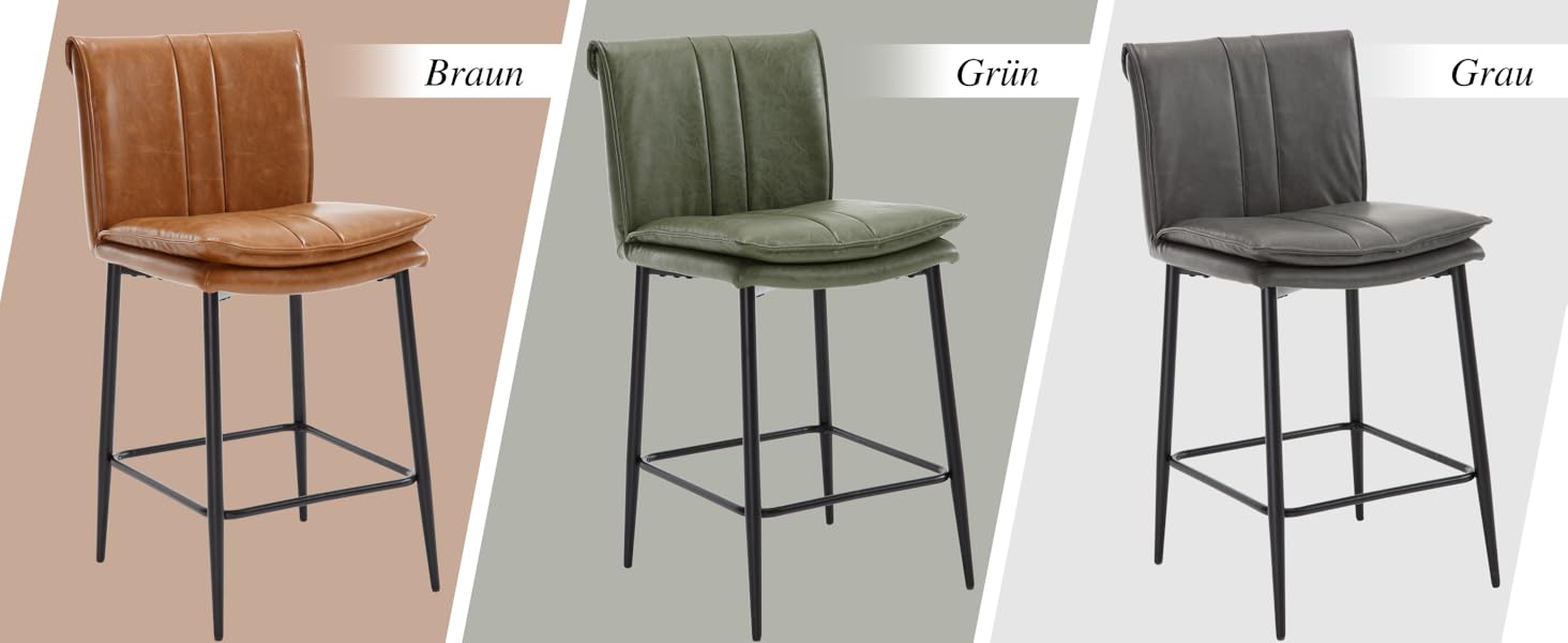 Набір з 2 барних стільців Chairus, зелені, з PU шкірою, для кухні та вітальні