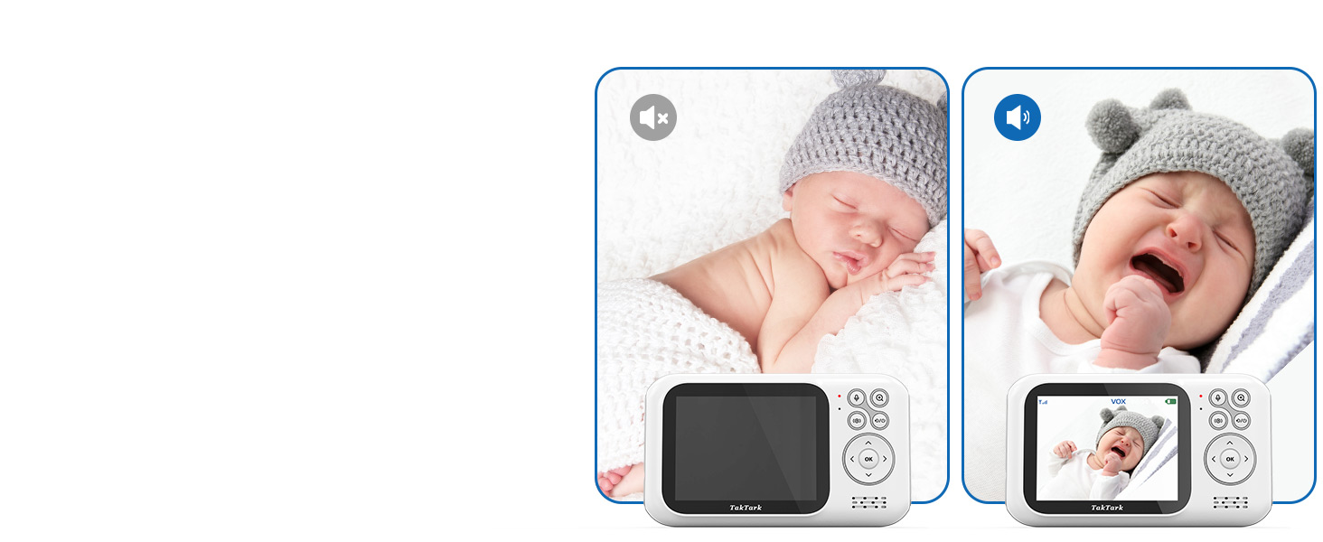Відеоняня TakTark з камерою та монітором 3.2'', дитячий відеомонітор з зумом, функцією VOX, двостороннім зв'язком, нічним баченням та термометром
