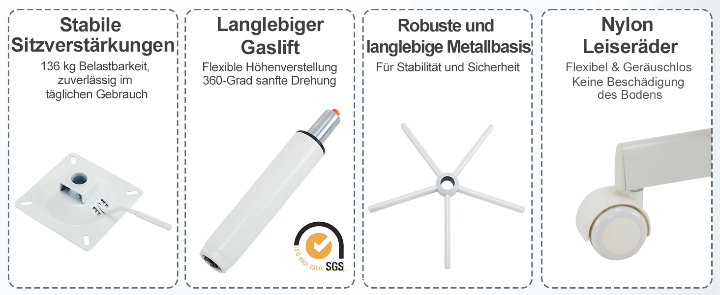 Офісний стілець Bonnlo з роликами, стілець до туалетного столика, регульований по висоті, для робочого кабінету, спальні, home office, з м'якої тканини Teddy, білий (сірий)