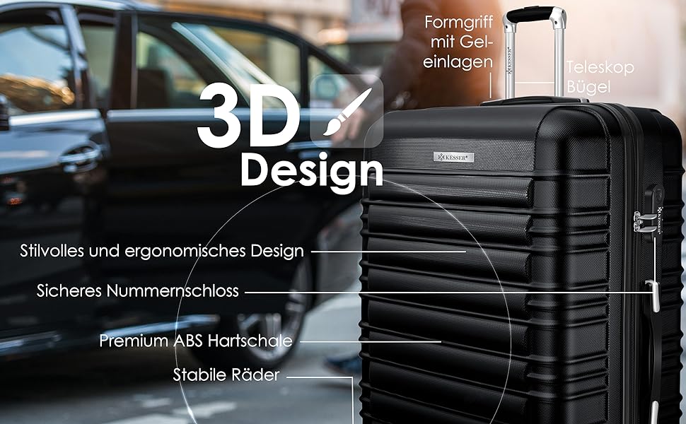 Чемодан KESSER® з жорсткою обшивкою, вагами та багажним жетоном | Валіза-роликовий чемодан з кодовим замком, 4 колеса, ABS, телескопічна ручка (75 см – 120 л)