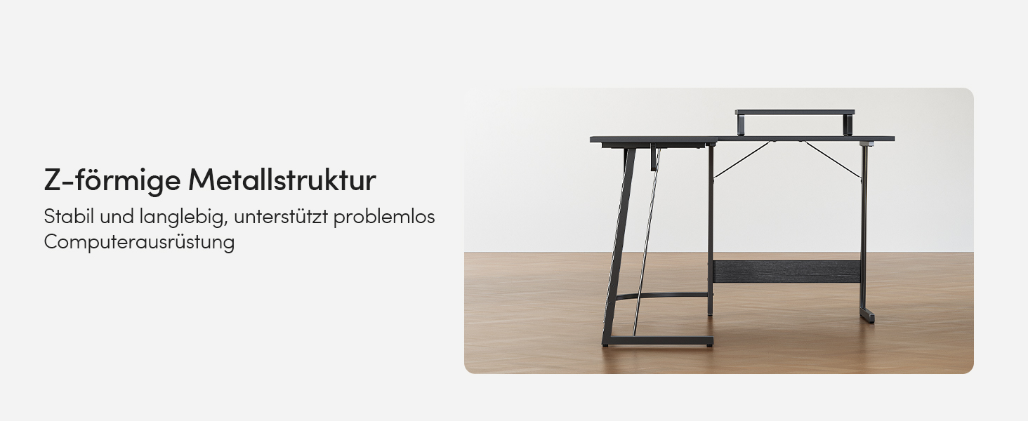 Ігровий кутовий стіл CubiCubi L-подібної форми, 150 x 120 см, чорний, з підставкою для монітора, для геймінгу