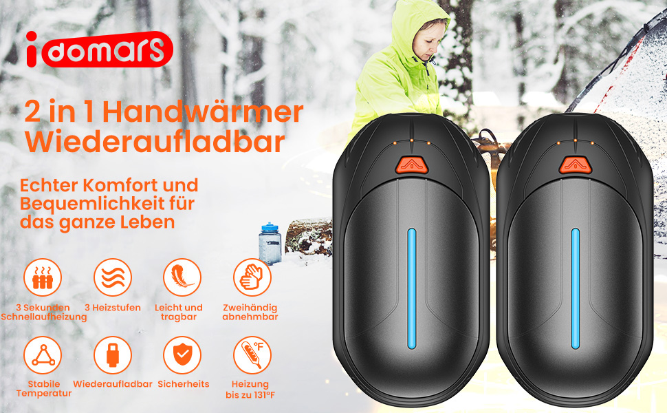 Електричні грілки для рук USB, 2 шт. - багаторазові, 3 режими нагріву, 20 годин роботи, для кемпінгу та активного відпочинку. Чорний колір.