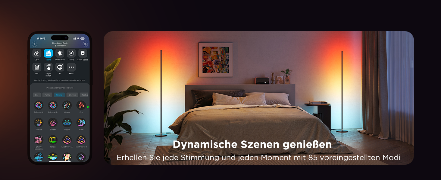 Govee RGBIC LED Торшер WiFi, Димування, Alexa/Matter, 16 млн кольорів, 85 режимів, Музичний режим, DIY, Чорний