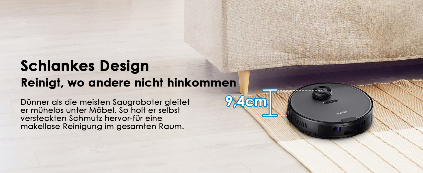 Робот-пилосос EUREKA E10s 2.Gen з вологою ганчіркою + станція самоочищення (4000Pa, LiDAR, автопідйом мопа, розпізнавання килима, керування через додаток/голос), чорний