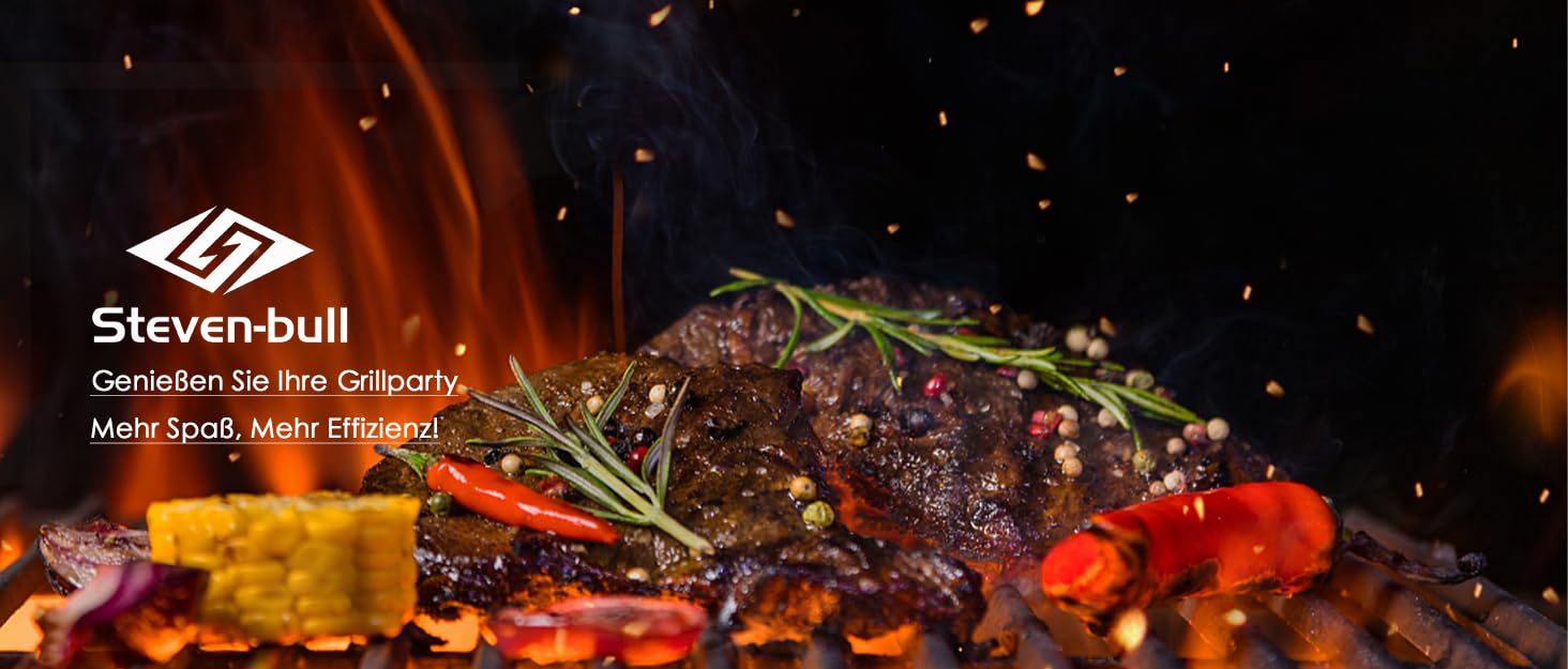 Набір гриль-посуду Steven-BULL 3 шт. з нержавіючої сталі з дерев'яними ручками, гриль-аксесуари: щипці, лопатка, виделка.