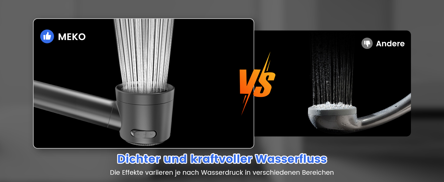 Фільтр для душу MEKO з високим тиском, ручна лійка з 15-шаровим фільтром, шланг 1,5 м, 3 режими, економія води, видаляє хлор, важку воду, важкі метали, темно-сірий