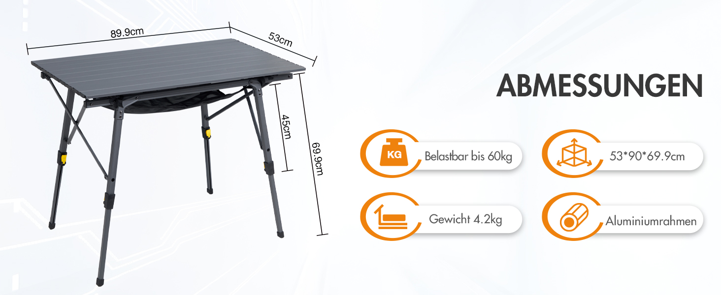 Складаний кемпінговий стіл Portal з регулюванням висоти, алюмінієвий, 90 x 53 см, сірий