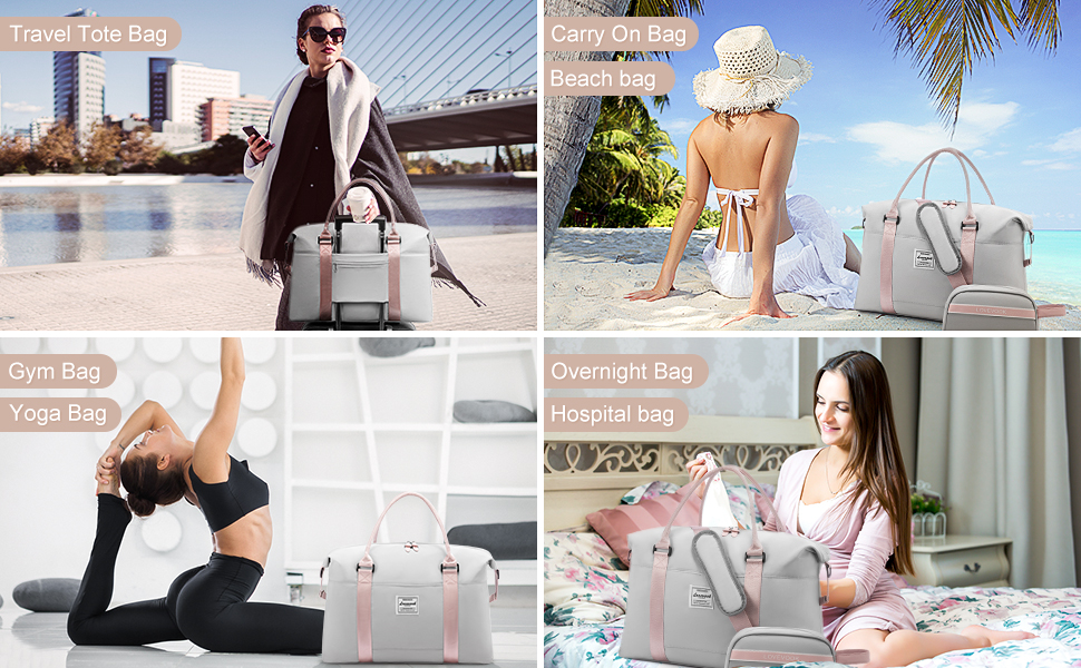 Спортивна сумка LOVEVOOK для жінок: дорожня, для плавання, фітнесу, клініки. 30L, водонепроникна, сіра + рожевий ремінець