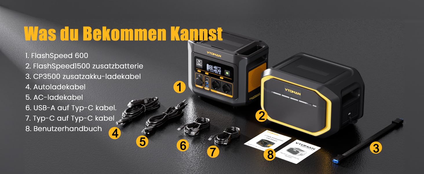 Портативна електростанція VTOMAN 600W (пікова 1200W) 499Wh з LiFePO4 акумулятором, 100W USB-C, швидка зарядка 60 хв (0-80%) для кемпінгу, риболовлі, автодому (FlashSpeed 600+додаткова батарея)