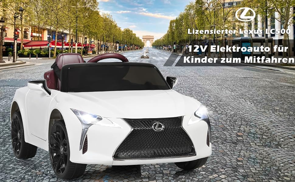Дитячий електромобіль Lexus COSTWAY 12V з пультом, LED, музикою, USB, чорний