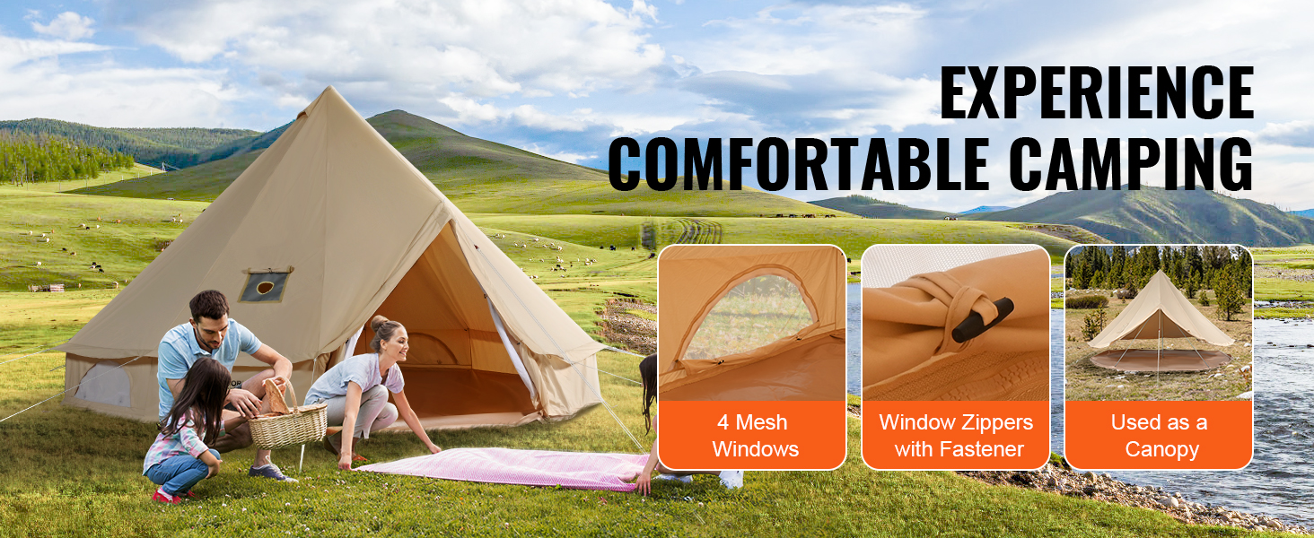 Намет-юрту VEVOR Glockenzelt 3-7м, бавовна TC, для 6-12 осіб, з PVC підлогою, кемпінговий намет