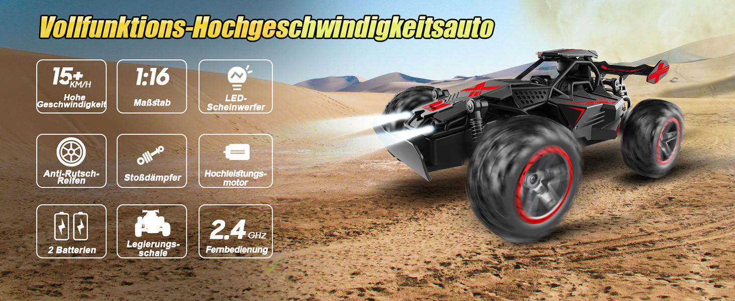 Радіокерований позашляховик 2.4GHz, LED підсвічування, швидкість 15+ км/год, іграшка для хлопчиків, чорно-червоний