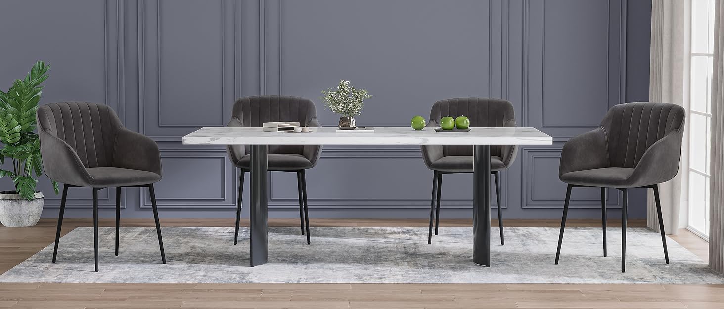 Обідній крісло для кухні/офісу, бежевий, з підлокітниками, 6 шт. в наборі, з металевим каркасом та м'яким сидінням з поліестеру