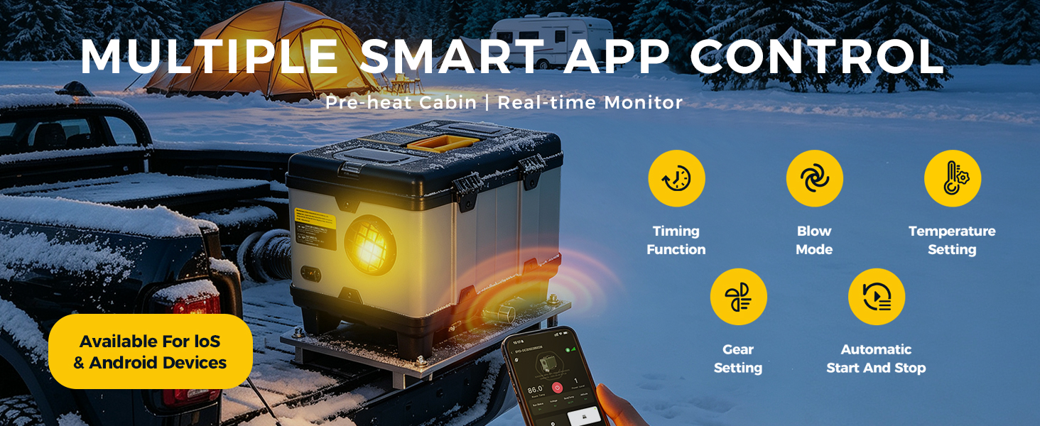 Автономний дизельний обігрівач Sunster 8кВт All-in-One з Bluetooth, керуванням через додаток та CO-датчиком для кемпера, автобуса, вантажівки та човна