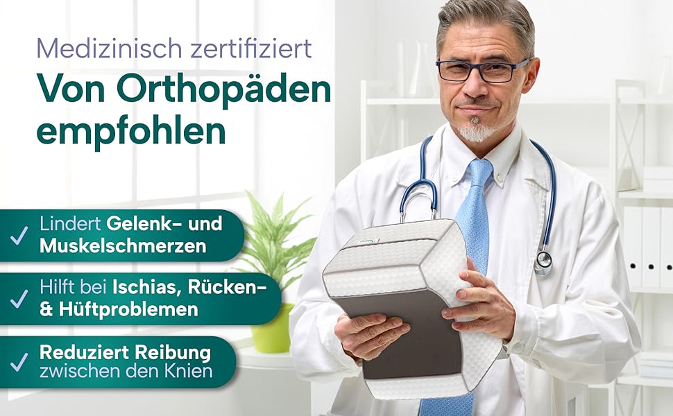 Ортопедична подушка для ніг для тих, хто спить на боці – для полегшення болю в стегнах, спині та колінах | Ергономічна подушка з піною з ефектом пам'яті та антиковзким покриттям.