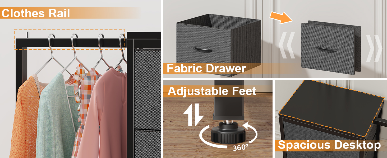 Комод 111 см з 4 висувними ящиками з тканини, шафа для одягу, комод для спальні, вітальні, передпокою, сірий (30T x 76.5B x 111H см)