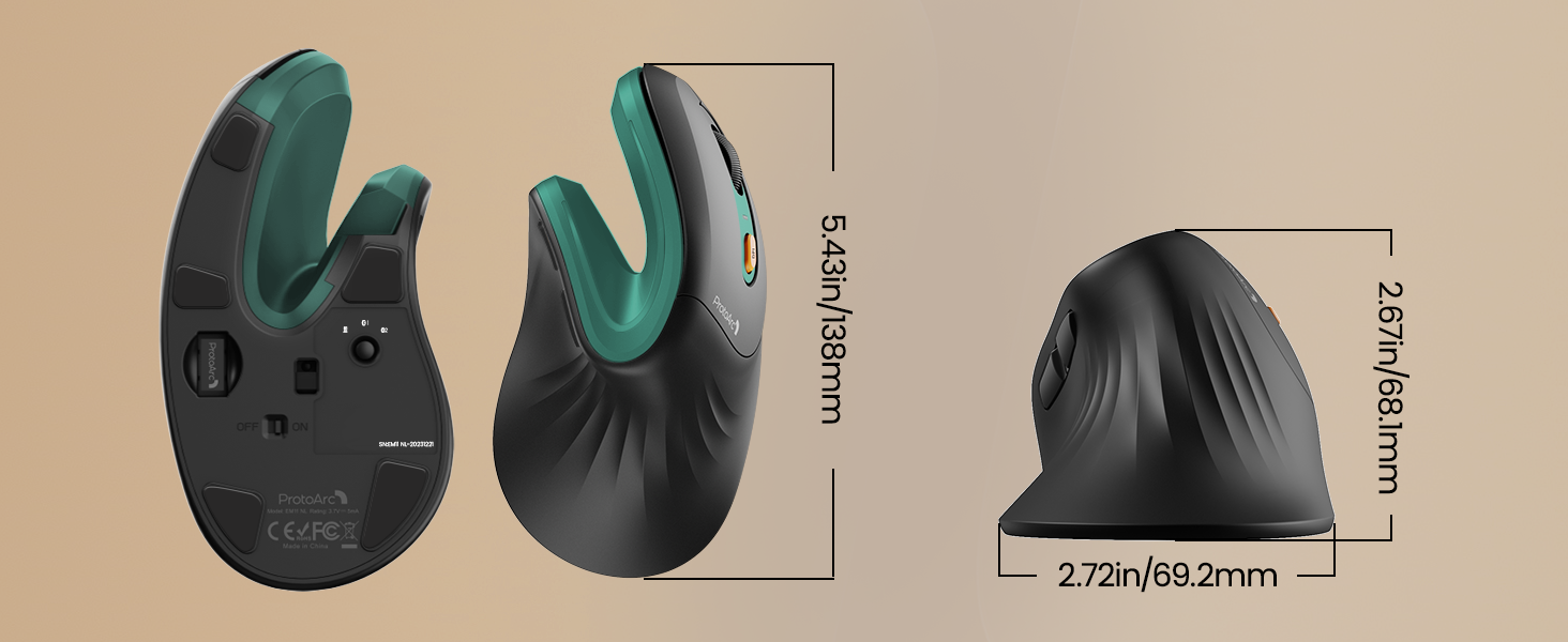 ProtoArc EM11 NL Вертикальна миша, бездротова, для ПК, iPad, Mac, Windows - чорно-зелена