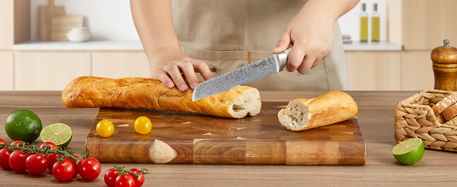 Набір ножів D.Perlla 7 предметів з точилкою, професійний кухонний набір з нержавіючої сталі з пластиковою ручкою та дерев'яним блоком, білий