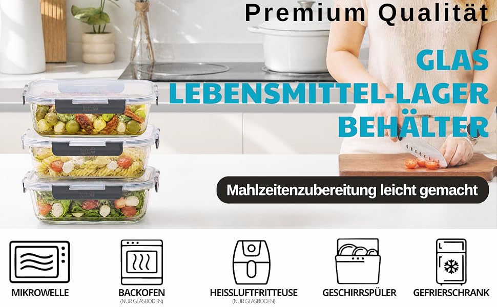 Набір скляних контейнерів для їжі Igluu Meal Prep (10 шт) — 370 мл та 1050 мл, герметичні ланч-бокси для зберігання продуктів