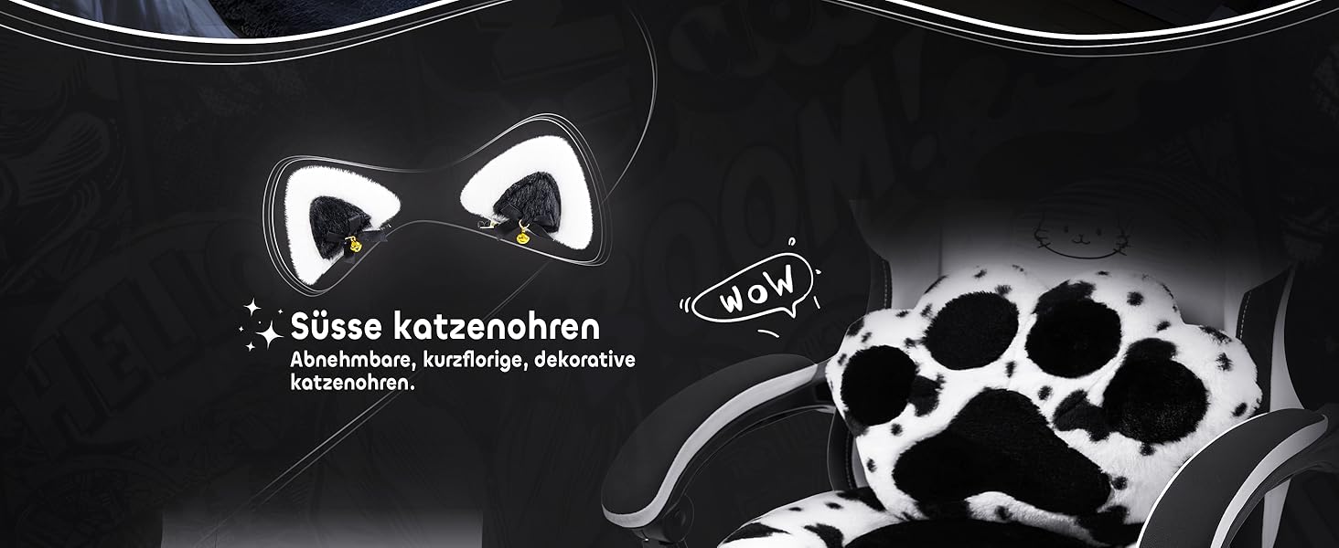 Ігровий крісло MEENICE Kitty з підголівником у вигляді вушок, рожеве, для дітей та дорослих, до 200 кг, з підставкою для ніг