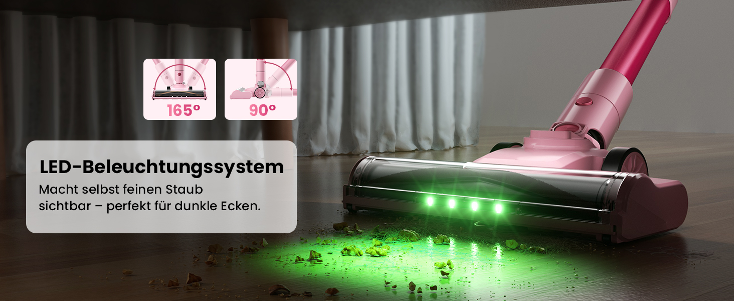 Акумуляторний пилосос Dzaki 50000 Па з дисплеєм, підставкою, довгою роботою та щіткою проти заплутування для килимів, твердих підлог, шерсті тварин, авто - помаранчево-рожевий