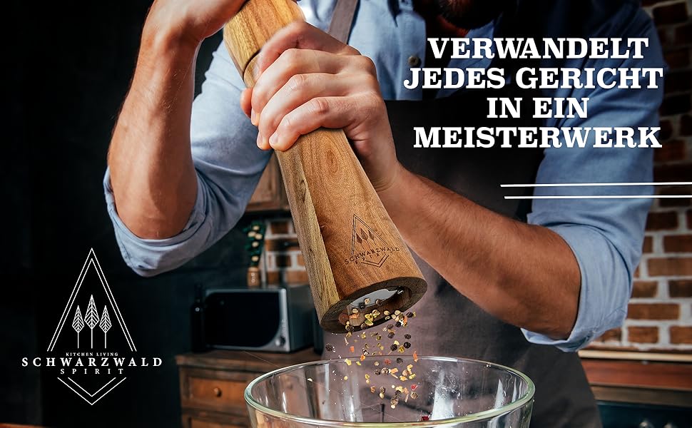 Набір з 2-х дерев'яних мельниць для солі та перцю (21 см) з керамічним механізмом - з пензликом для чищення та рецептами, кухонні аксесуари, подарунок