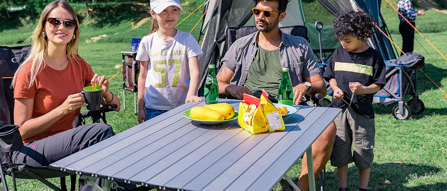 Складаний кемпінговий стіл Portal з регулюванням висоти, алюмінієвий, 90 x 53 см, для 4 осіб, сріблястий