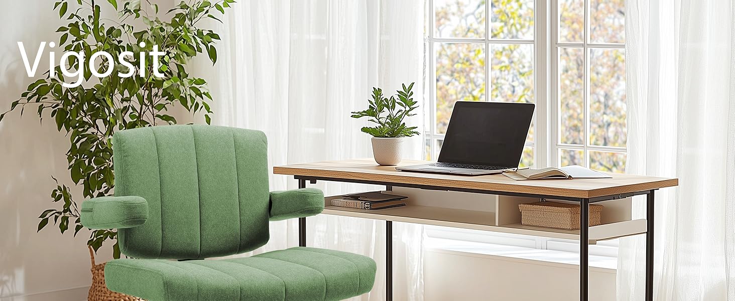 Крісло Vigosit Criss Cross з колесами, регульовані підлокітники, антиковзаюча тканина, комфортна подушка, сучасний стиль, поворотне, для дому, туалетного столика, офісу (Сірий) (Зелений)