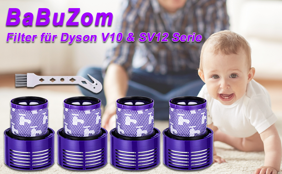 Змінний фільтр BaBuZom для Dyson V10 SV12, можна мити, 4 шт. и, підходить для циклону/абсолюту/тварин/повного очищення